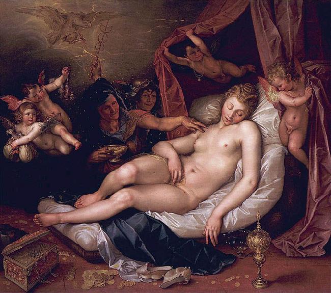 Hendrick Goltzius Danae receiving Jupiter as a shower of gold. oil painting image